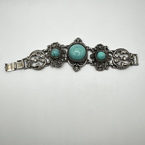 Vintage 7" Lucite Cabochon mid-century bracelet in silver tone metal! - Picture 12 of 13